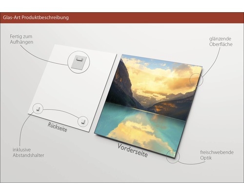 Glazen schilderij met landschapsmotief, inclusief beugel voor eenvoudige ophanging