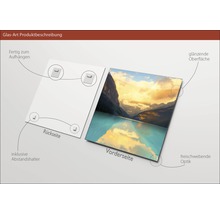 Glazen foto met bergmeermotief, inclusief wandmontage en afstandhouder