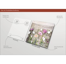 Glazen foto met bloemmotief, inclusief afstandhouder voor ophanging