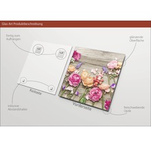 Glazen foto met bloemmotief en ophangsysteem aan de achterkant