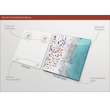 Glazen schilderij met strandmotief, inclusief ophangsysteem en afstandhouders