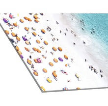 Acrylglasfoto met strandmotief, parasols en badgasten