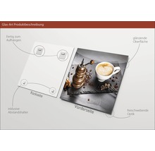 Glazen foto met koffiemotief, inclusief afstandhouders en ophanging