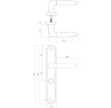 Technische tekening van een deurklink met afmetingen