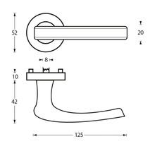 Technische tekening van een deurklink met afmetingen