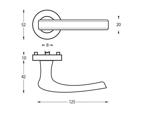 Technische tekening van een deurklink met afmetingen
