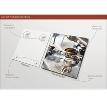Glazen foto met koffiemotief, inclusief ophangsysteem en afstandhouders