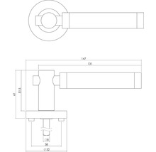 Technische tekening van een deurklink met maatvoering.
