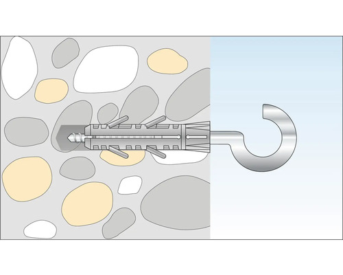 Illustratie van een zware bevestiging met een haakanker in een betonnen muur