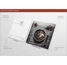 Glazen foto met koffiemotief, inclusief ophangsysteem en afstandhouders