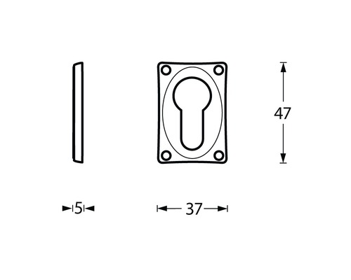 Technische tekening van een deurslot met afmetingen.