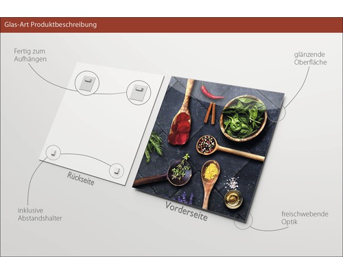 Glazen foto met voedselmotief, inclusief ophangsysteem en afstandhouders