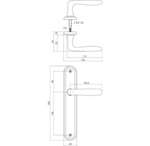 Technische tekening van een deurklink met afmetingen