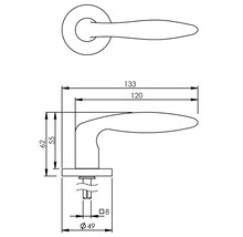 Technische tekening van een deurklink met afmetingen