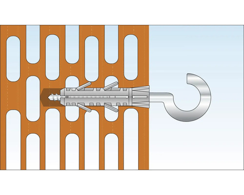 Hollewandplug met schroefhaak in geperforeerde stenen muur