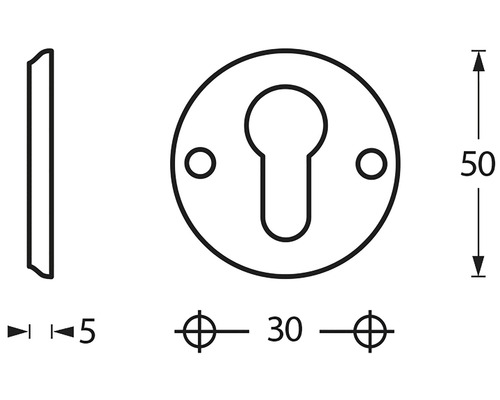 Technische tekening rozet met sleutelgat en maatvoering