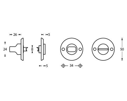 Technische tekening van een deurbeslag met maatvoering