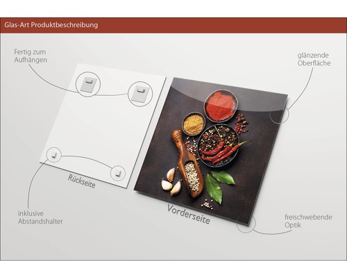 Glazen print met kruidenmotief, inclusief afstandhouders en glanzend oppervlak