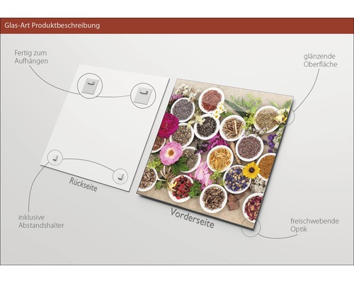 Glazen foto met kruiden en bloemen, inclusief afstandhouder om op te hangen