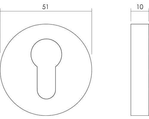 Technische tekening van een deurbeslag met afmetingen