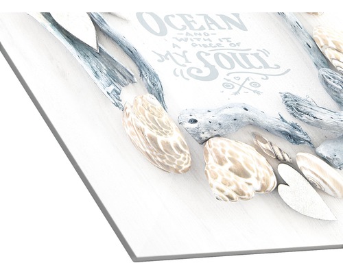 Decoratieve wanddecoratie met strandthema''s zoals drijfhout en schelpen
