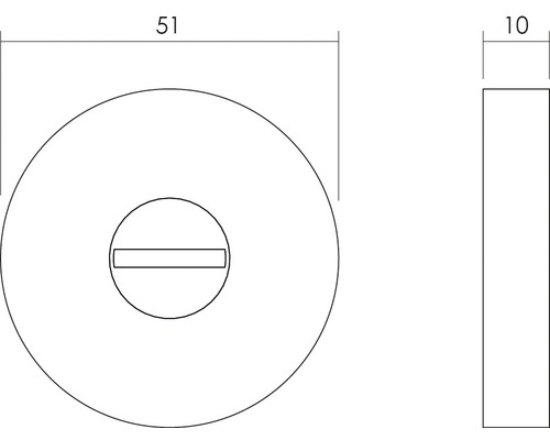 Technische tekening van een deurbeslag met afmetingen van 51 en 10 millimeter
