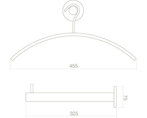 Technische tekening van een handdoekhouder met de afmetingen 455 en 325 millimeter