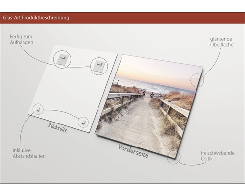 Glasfoto productbeschrijving met ophangsysteem en afstandhouder