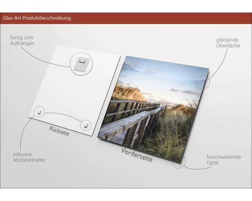 Glasfoto met glanzend oppervlak, inclusief afstandhouder en ophangsysteem