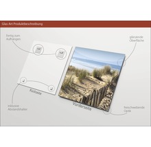 Glasfoto met strandmotief, inclusief afstandhouder en ophanging