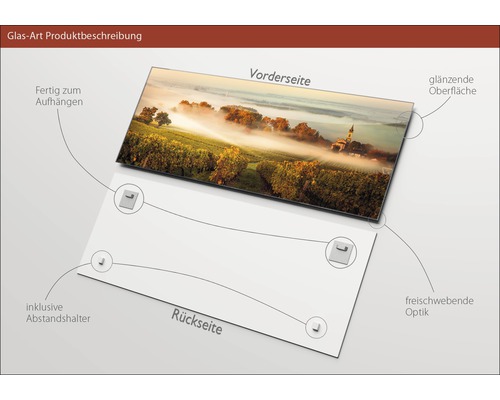 Glazen foto met landschapszicht, inclusief afstandhouder en glanzend oppervlak