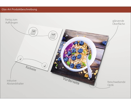 Glazen schilderij met glanzend oppervlak, inclusief afstandhouder en ophangmechanisme
