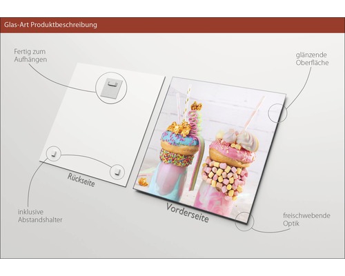 Glasfoto met glanzend oppervlak, inclusief afstandhouder en ophanging