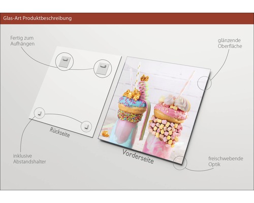 Glazen schilderij met haken en afstandhouders