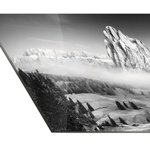Zwart-wit landschapsfoto op glas