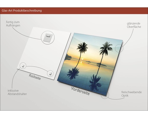 Glazen foto met palmmotief, inclusief ophanging en afstandhouder