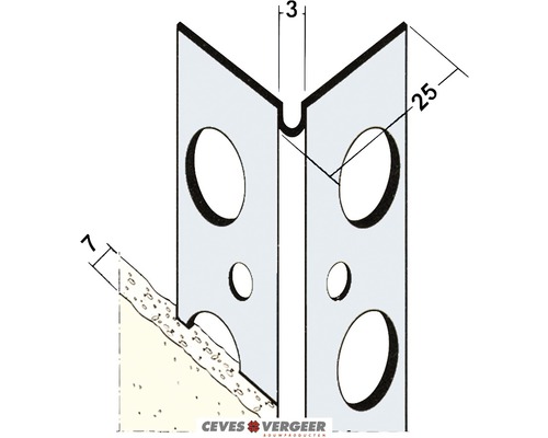 Hoekprofiel verzinkt staal 1040S voor pleisterlaagdikte 7mm, 2600 mm