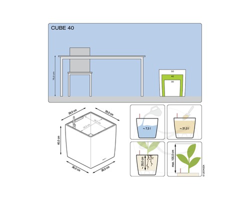 Productafbeelding van de Cube 40 plantenbak met maataanduidingen