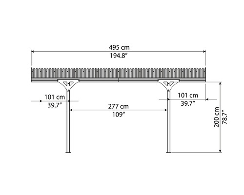 Afmetingen van een schuilplaats: 495 cm breed, 200 cm hoog.