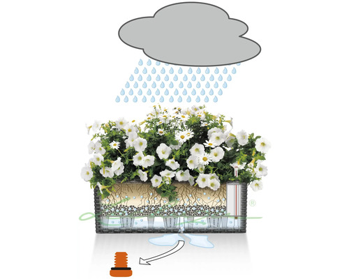 Illustratie van een bloembak met irrigatiesysteem in de regen