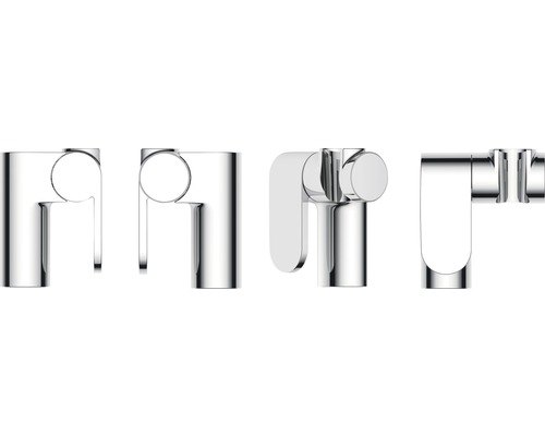 Verschillende aanzichten van een verchroomde kraan