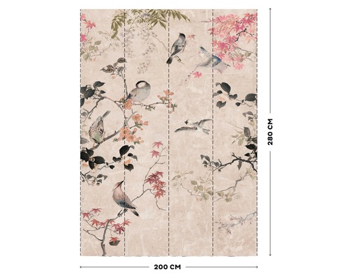 Vliesbehang met vogel- en plantenmotief, afmetingen 200 cm x 280 cm