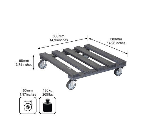 Plantenroller van hout met afmetingen en draagvermogen