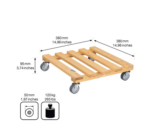 Houten rolplank met een maximaal draagvermogen van 120 kg