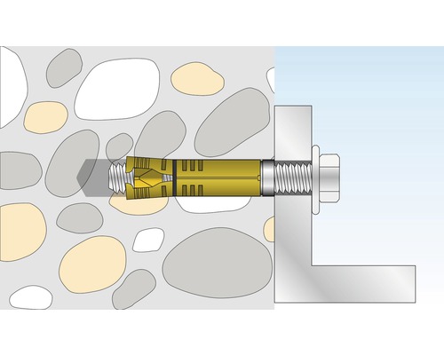Illustratie van een zware bevestiging in een stenen muur met schroef