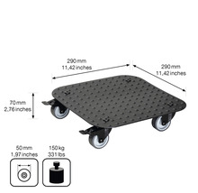 Rolplank met afmetingen van 290 mm x 290 mm en een maximaal draagvermogen van 150 kg