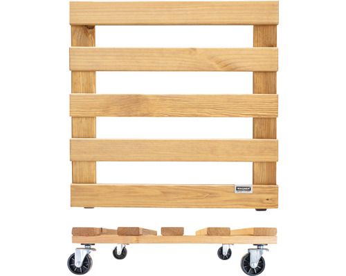 Plantenroller van hout met wielen