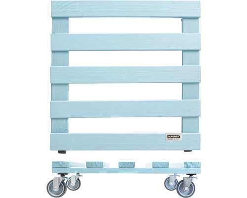 Blauw gelakte houten rolwagen met vier wielen