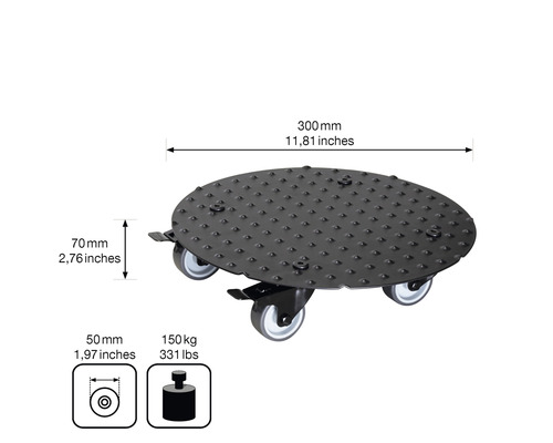 Rolplank met een draagvermogen van 150 kilogram en een diameter van 300 millimeter