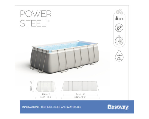 Bestway Power Steel framezwembad met stalen frame en rechthoekige vorm